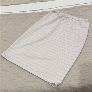 Classic Light Beige Striped Elastic-Waist Pencil Skirt